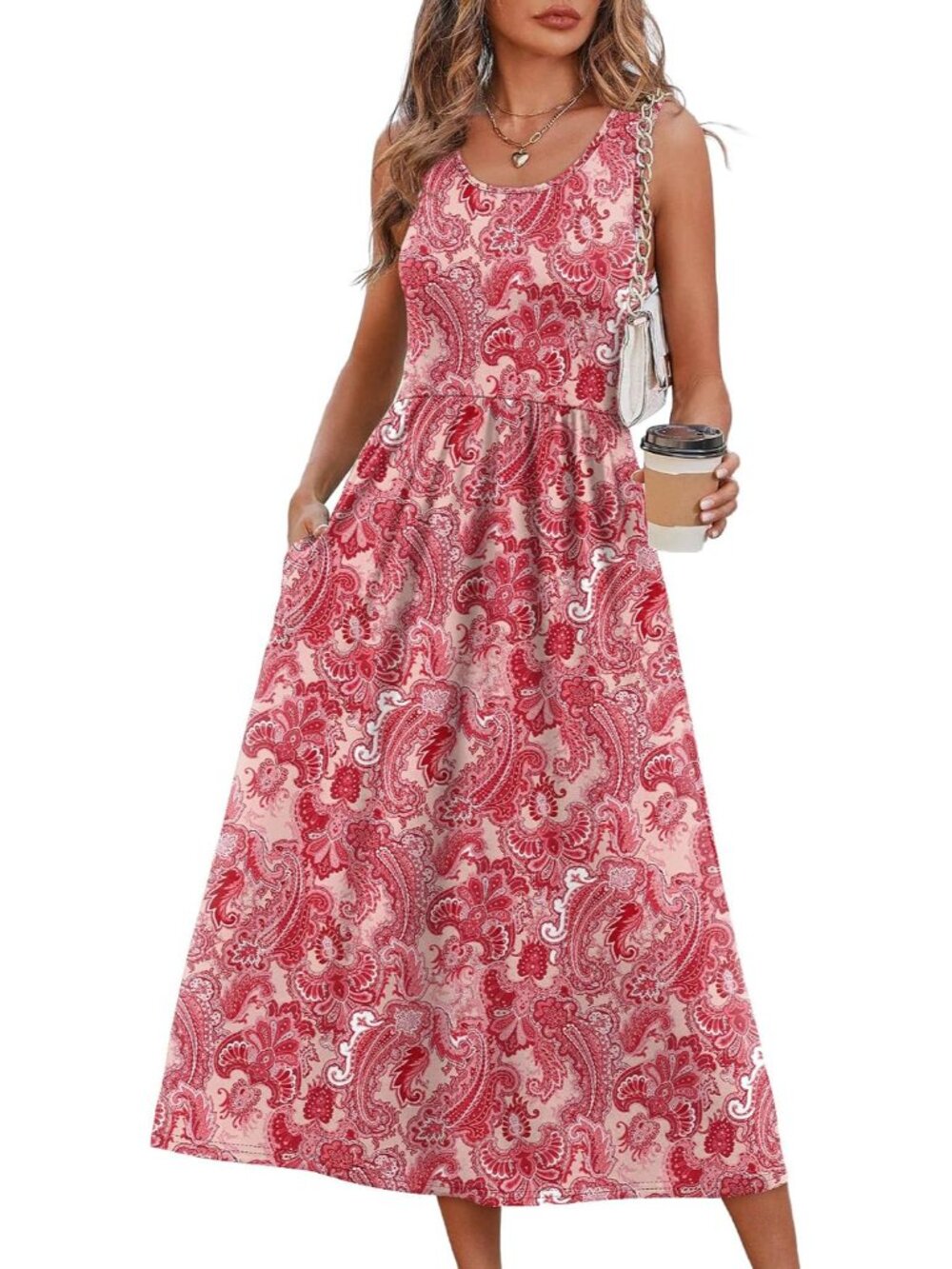 Summer Dresses for Women Flowy Casual Midi Dress Beach Vacation Sundresses with